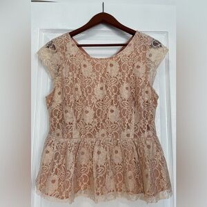 Maeve Peach Lace Peplum Top
